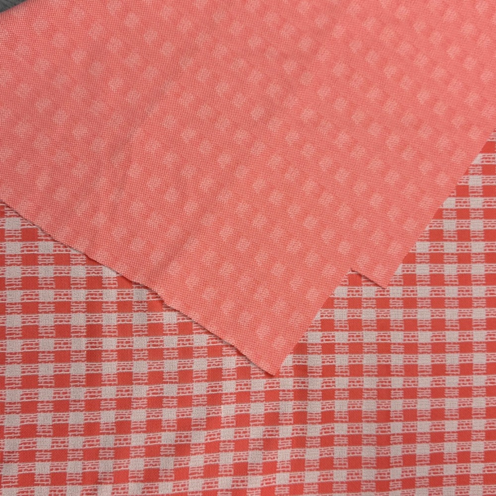 Vintage Coral Pink White Gingham Textured Woven Fabric Remnant 30x40 Irregular - Picture 1 of 6